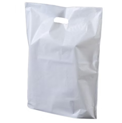 15 x 18 x 3 Patch Handle Carrier Bags Plastic White Takeaway Cloths Carry Bag